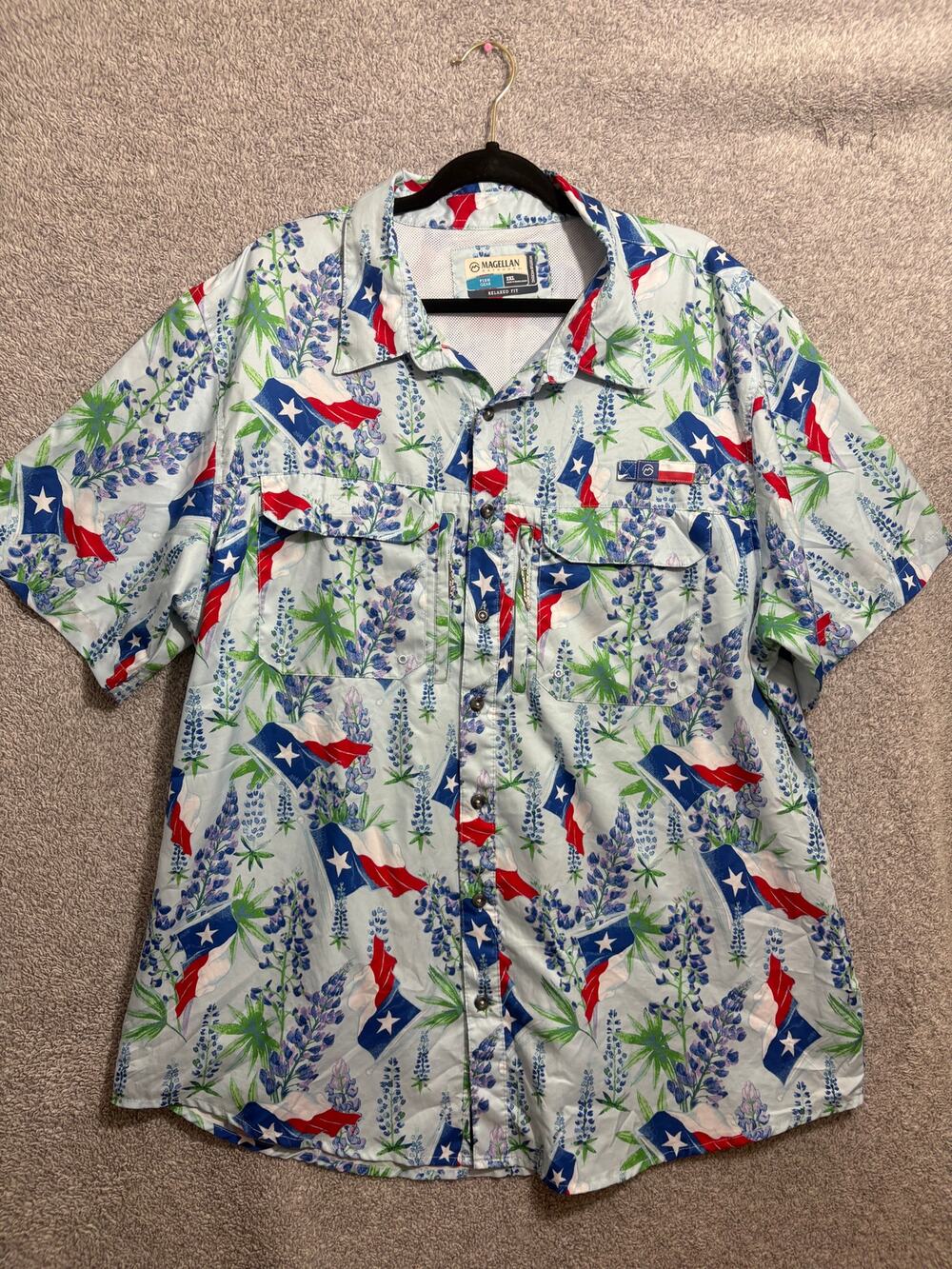 Magellan 2XL Texas Flag Bluebonnet Fishing Shirt Gorpcore
